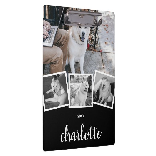 Trendy 4 Photo Collage Script Name White Black クリップボード (右)