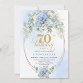 Trendy 70th Birthday Pastel Blue Floral Invitation 招待状 (正面)