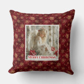 Trendy Angel Poinsettia Red Gold Personalized Xmas クッション (正面)