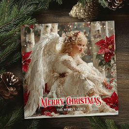 Trendy angelic angel red gold festive beautiful  シーズンカード