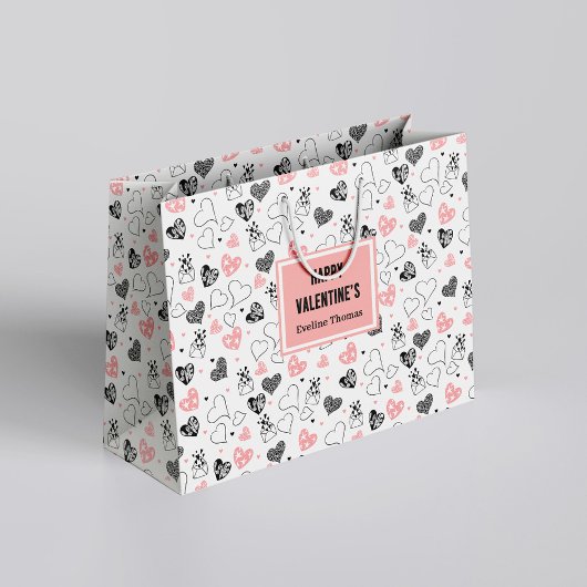 Trendy Anniversary Love Art Hand Drawn Gift Bag ラージペーパーバッグ