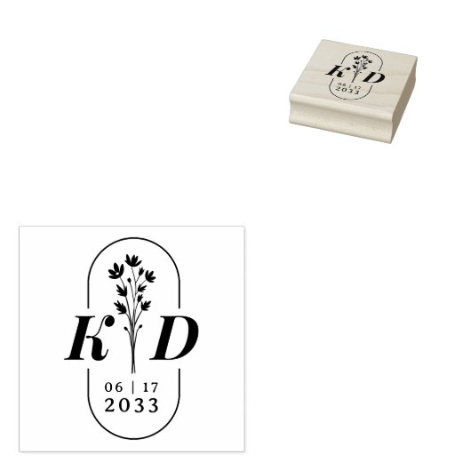 Trendy Arch Chic Wedding Wildflowers Initials ラバースタンプ (押印)