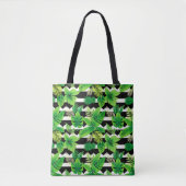 Trendy Bag with Green Leaves and Striped Details トートバッグ (正面)
