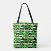Trendy Bag with Green Leaves and Striped Details トートバッグ (裏面)
