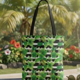 Trendy Bag with Green Leaves and Striped Details トートバッグ