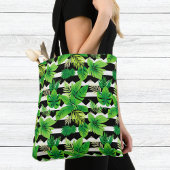 Trendy Bag with Green Leaves and Striped Details トートバッグ
