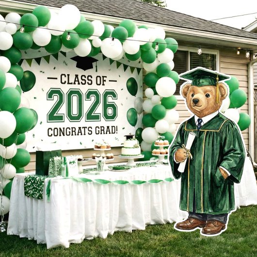 Trendy Bear Green Printable Graduation Party Decor ポスター