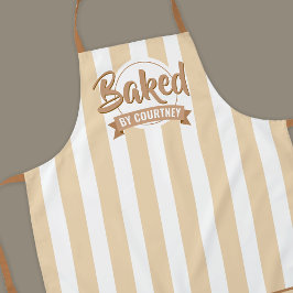 Trendy Beige Stripes Girly Bakery Chef Caterer エプロン