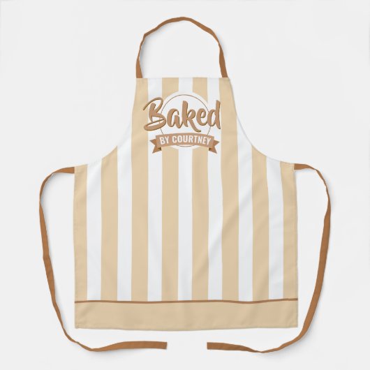 Trendy Beige Stripes Girly Bakery Chef Caterer エプロン (正面)