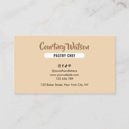 Trendy Beige Stripes Modern Bakery Chef Caterer 名刺 (裏面)