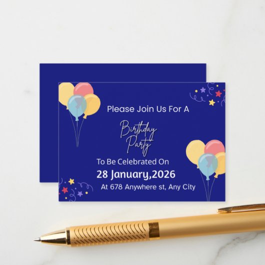 Trendy Birthday Party Invitation | Personalized Te エンクロージャーカード (正面/裏面インサイチュ)