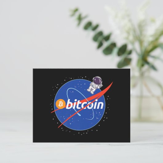 Trendy Bitcoin Astronaut Space Crypto ポストカード (スタンド正面)