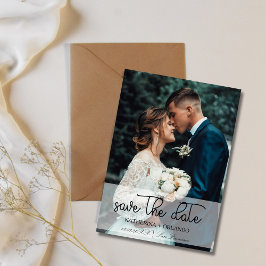 Trendy Black and White Full Photo Art Wedding セーブザデート