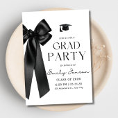 Trendy Black Bow Graduation Party Coquette Grad 招待状