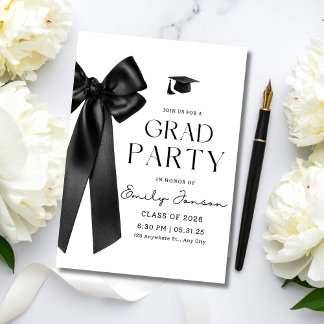 Trendy Black Bow Graduation Party Coquette Grad  招待状