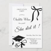 Trendy Black Bow Graduation Party Invitation 招待状 (正面)
