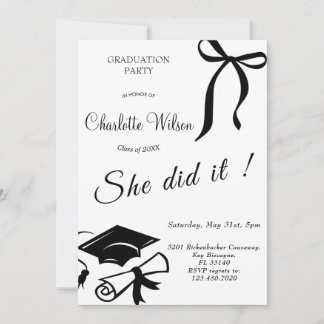 Trendy Black Bow Graduation Party Invitation 招待状