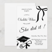 Trendy Black Bow Graduation Party Invitation 招待状 (正面/裏面)