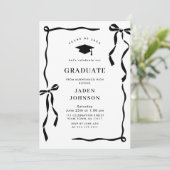 Trendy Black Bow Ribbon 4 PHOTO Graduation Party 招待状 (スタンド正面)