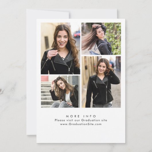 Trendy Black Bow Ribbon 4 PHOTO Graduation Party 招待状 (裏面)