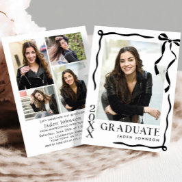 Trendy Black Bow Ribbon 5 PHOTO Graduation Party 招待状