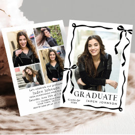 Trendy Black Bow Ribbon 5 PHOTO Graduation Party 招待状