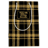 Trendy Black Gold Glitter 50th Birthday Gift Bag ミディアムペーパーバッグ (正面)