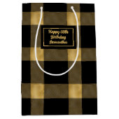Trendy Black Gold Glitter 50th Birthday Gift Bag ミディアムペーパーバッグ (正面)