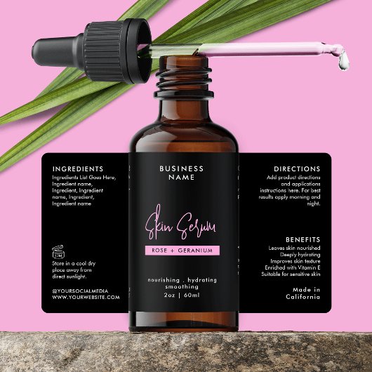Trendy Black & Pink 2 OZ Dropper Bottle Label ラベル