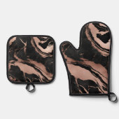 Trendy Black Rose Gold Marble 鍋つかみ&鍋敷きセット (正面)