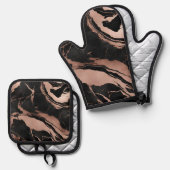 Trendy Black Rose Gold Marble 鍋つかみ&鍋敷きセット (正面/裏面)