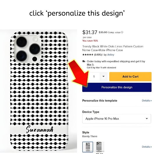 Trendy Black White Dots Lines Pattern Custom Name Case-Mate iPhoneケース