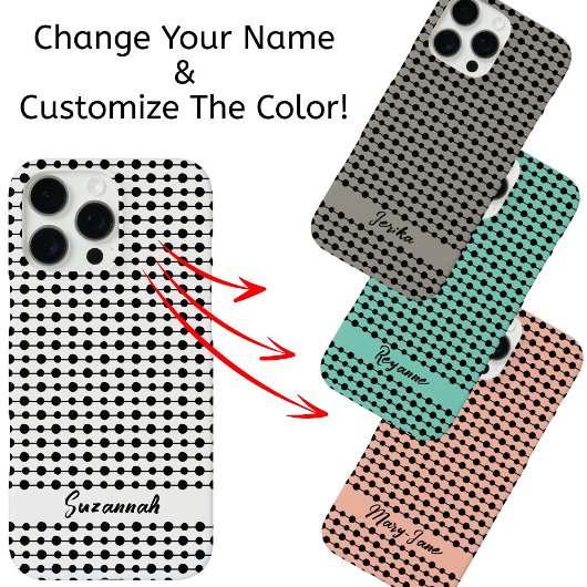 Trendy Black White Dots Lines Pattern Custom Name Case-Mate iPhoneケース