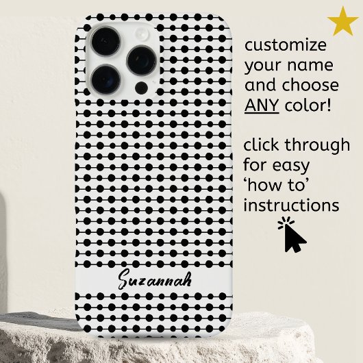Trendy Black White Dots Lines Pattern Custom Name Case-Mate iPhoneケース