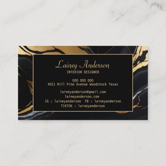 Trendy Black yellow Gold faux marble 名刺 (裏面)
