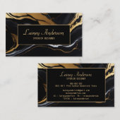 Trendy Black yellow Gold faux marble 名刺 (正面/裏面)