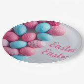 Trendy Blue and Pink Easter Eggs Pattern Paper ペーパープレート (アングル)