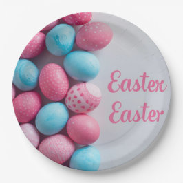 Trendy Blue and Pink Easter Eggs Pattern Paper ペーパープレート