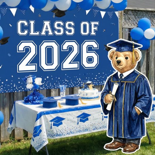 Trendy Blue Bear Printable Graduation Party Decor ポスター