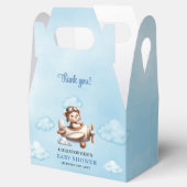 Trendy Blue Brown Teddy Bear Pilot Baby Shower Box フェイバーボックス (オープン)