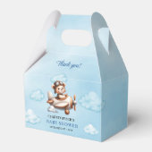 Trendy Blue Brown Teddy Bear Pilot Baby Shower Box フェイバーボックス (正面サイド)