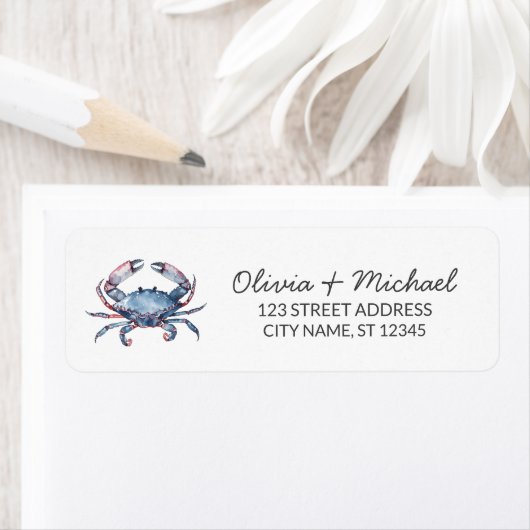 Trendy Blue Coastal  Crab Nautical Return Address ラベル (インサイチュ)