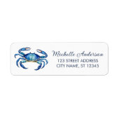 Trendy Blue Crab Nautical Return Address Label ラベル (正面)