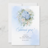 Trendy Blue Floral Eucalyptus Wedding thank you  サンキューカード (正面)