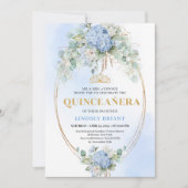 Trendy Blue Flowers Eucalyptus Quinceañera Invite 招待状 (正面)