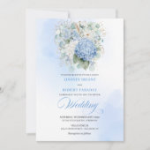 Trendy Blue Hydrangea Gold Flowers Wedding Invite 招待状 (正面)