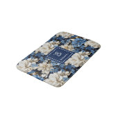 Trendy Blue Ivory Flowers Personalized Bath Mat バスマット (アングル)