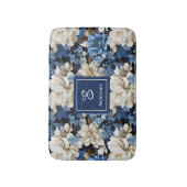 Trendy Blue Ivory Flowers Personalized Bath Mat バスマット (正面縦)