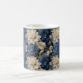 Trendy Blue Ivory Flowers Personalized Coffee Mug コーヒーマグカップ (中央)