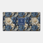 Trendy Blue Ivory Flowers Personalized Desk Mat デスクマット (正面)